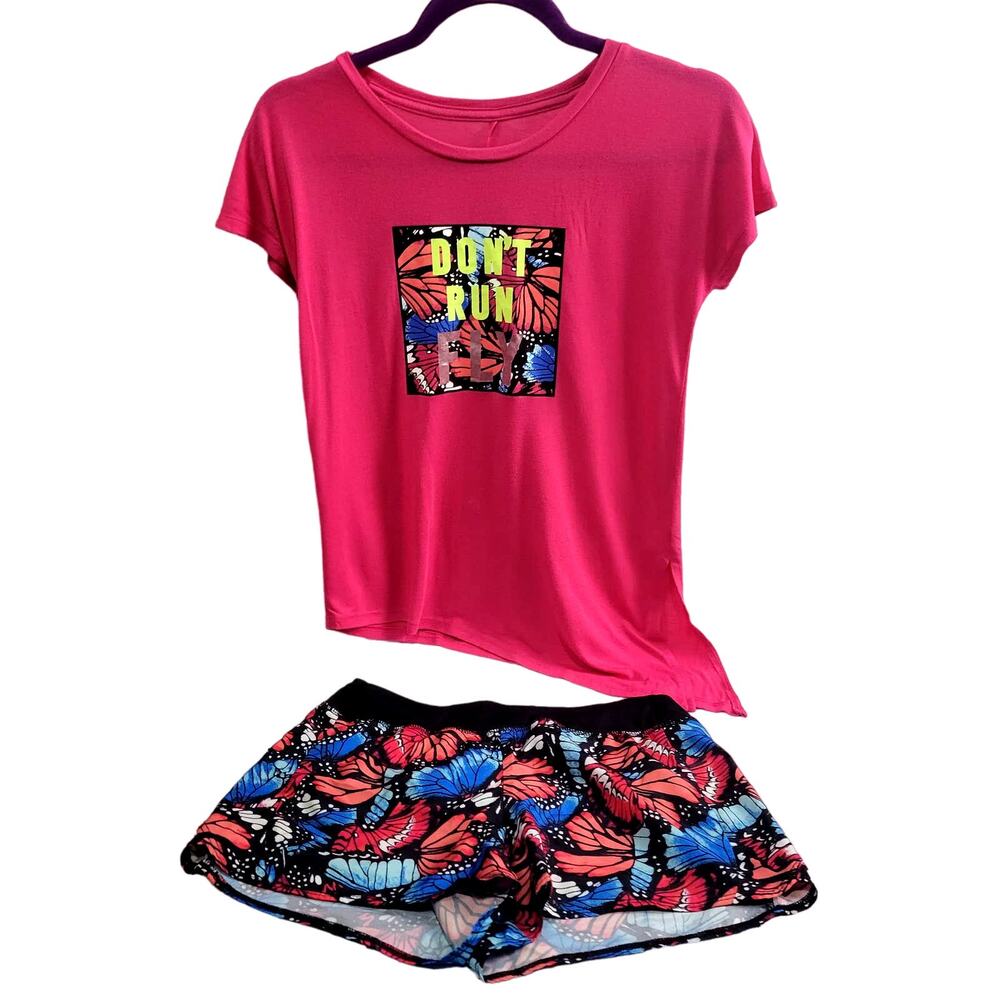 Athletic Works Butterfly Shorts and Shirt‎ Set Girl's Size L